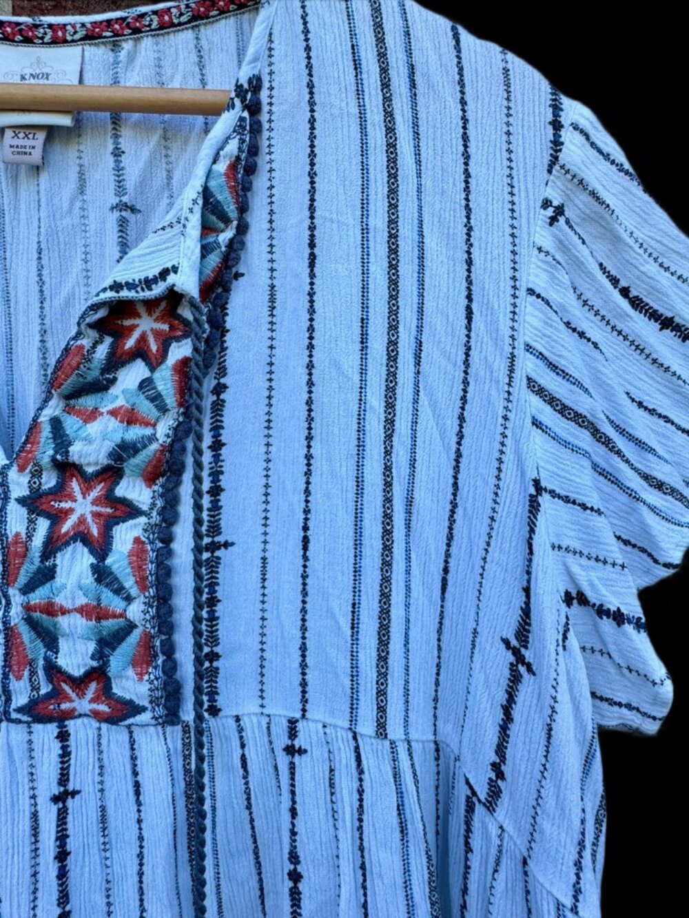 Knox Rose Boho Top Womens Size XXL White Black Stripe Tassel Tie Flowy - Picture 2 of 8